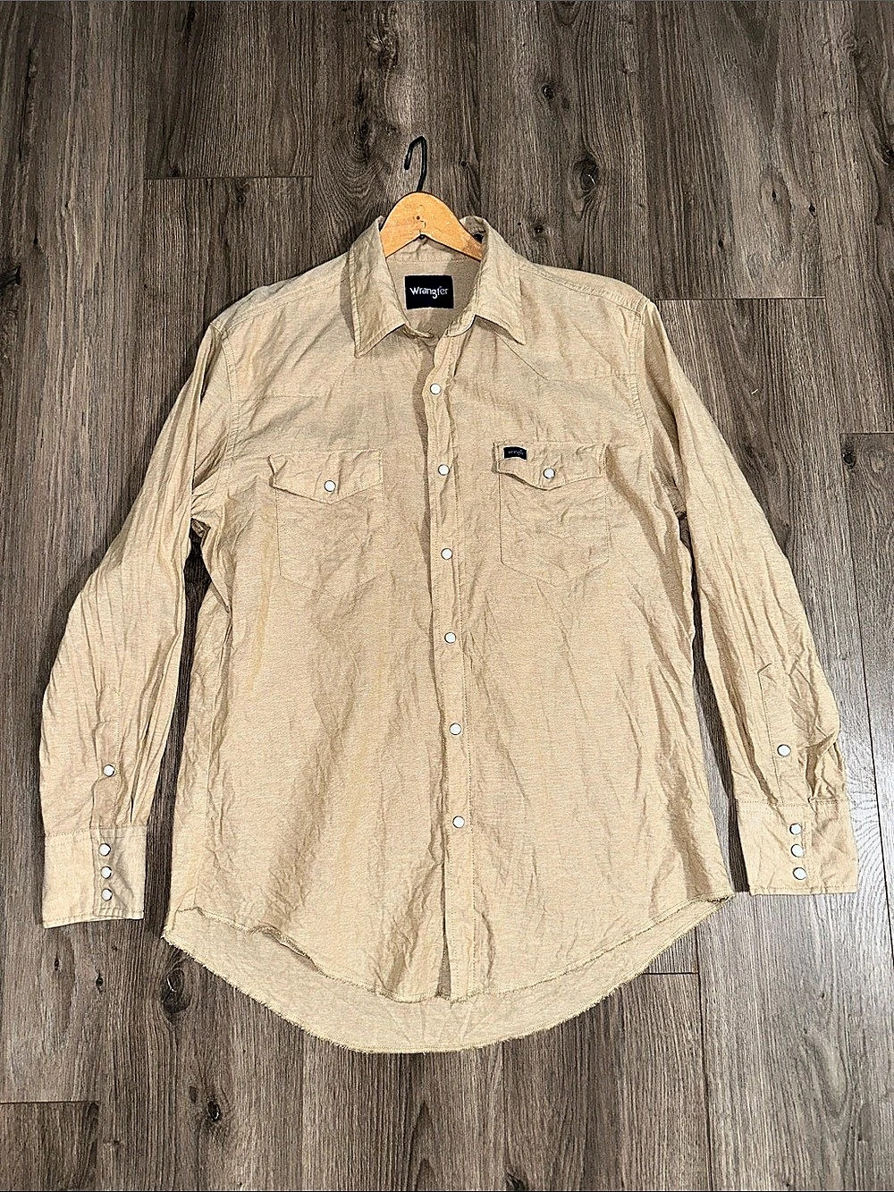 Wrangler Western Pearl Snap Shirt Long Sleeve Beige 100% Cotton Men’s Large